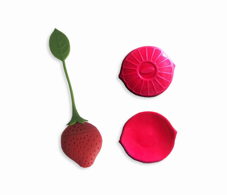 Strawberry tea infuser with saucer
