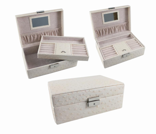 Luxury Jewelry Box in Cream Ostrich PU Material